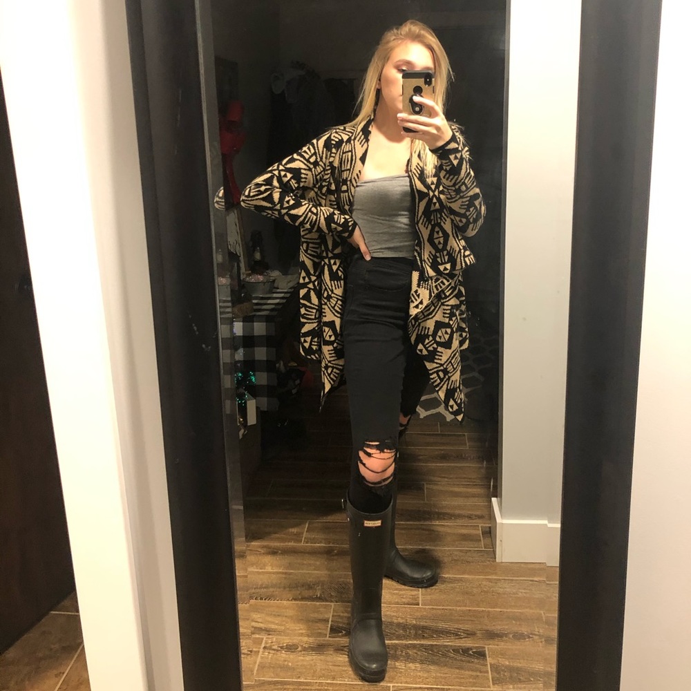 Tan and Black Print Caridgan